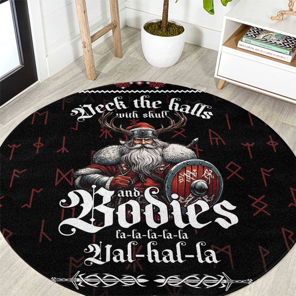 Funny Vikings Christmas Round Carpet Falalalala Valhalla