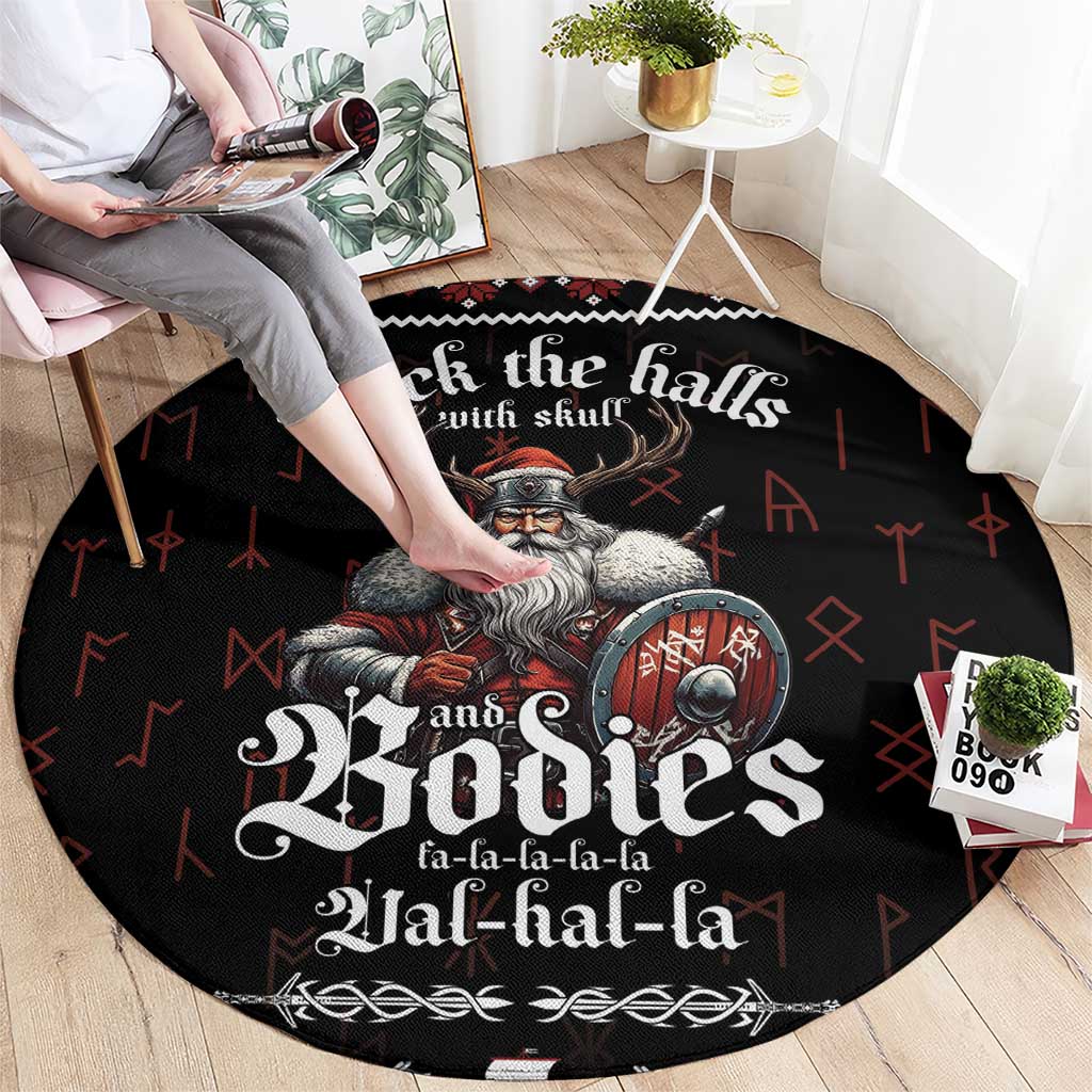 Funny Vikings Christmas Round Carpet Falalalala Valhalla