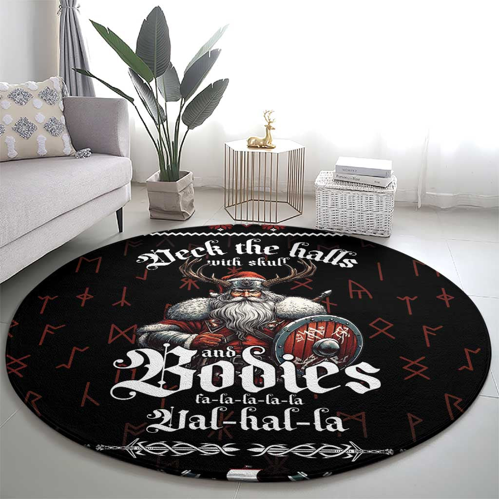 Funny Vikings Christmas Round Carpet Falalalala Valhalla