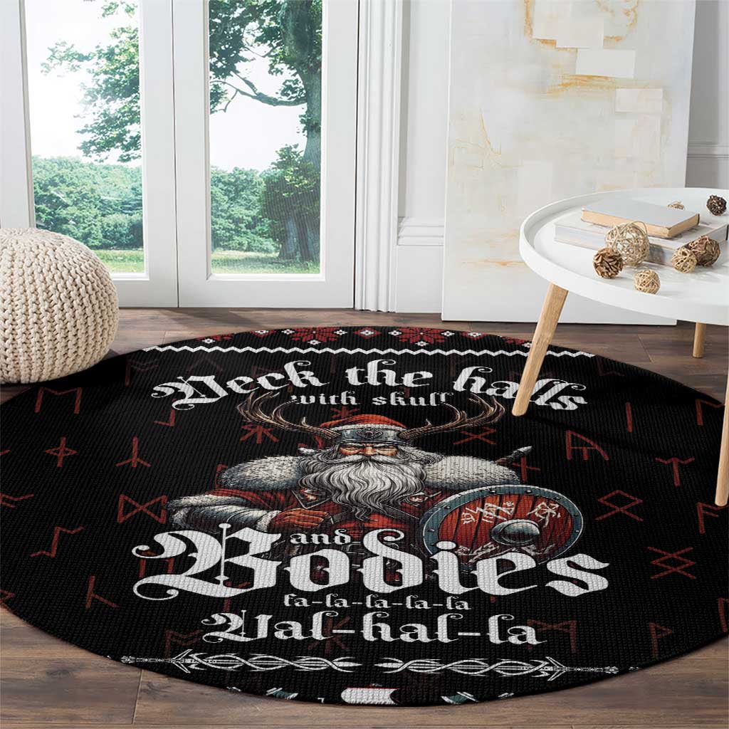 Funny Vikings Christmas Round Carpet Falalalala Valhalla