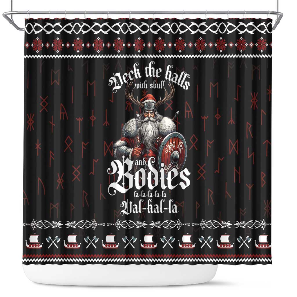 Funny Vikings Christmas Shower Curtain Falalalala Valhalla
