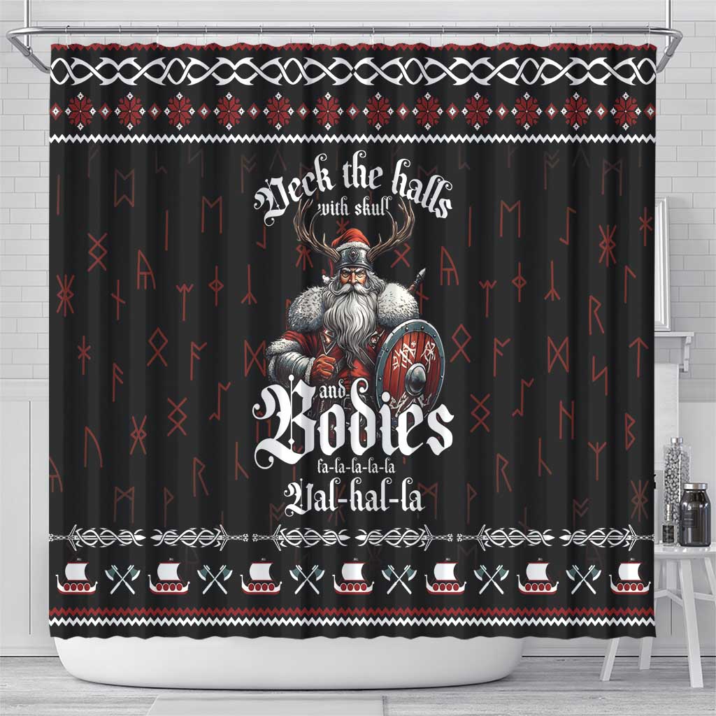 Funny Vikings Christmas Shower Curtain Falalalala Valhalla