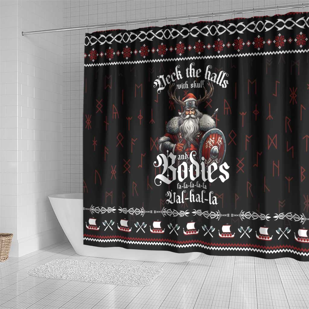 Funny Vikings Christmas Shower Curtain Falalalala Valhalla