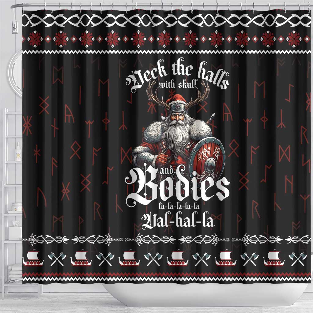 Funny Vikings Christmas Shower Curtain Falalalala Valhalla