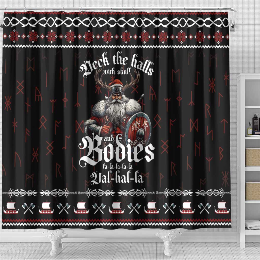Funny Vikings Christmas Shower Curtain Falalalala Valhalla