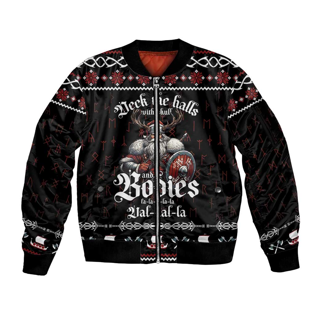 Funny Vikings Christmas Sleeve Zip Bomber Jacket Falalalala Valhalla LT05 - Wonder Print Shop