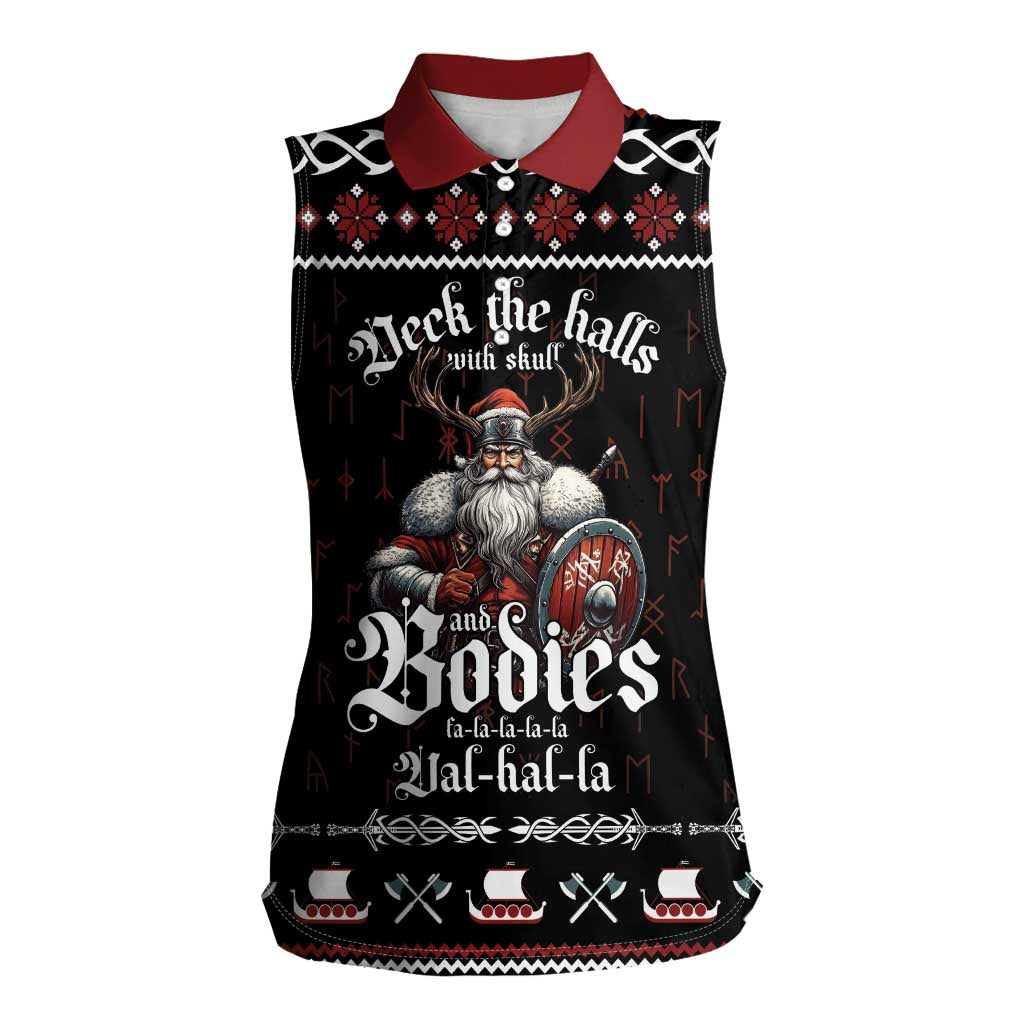 Funny Vikings Christmas Women Sleeveless Polo Shirt Falalalala Valhalla LT05 - Wonder Print Shop