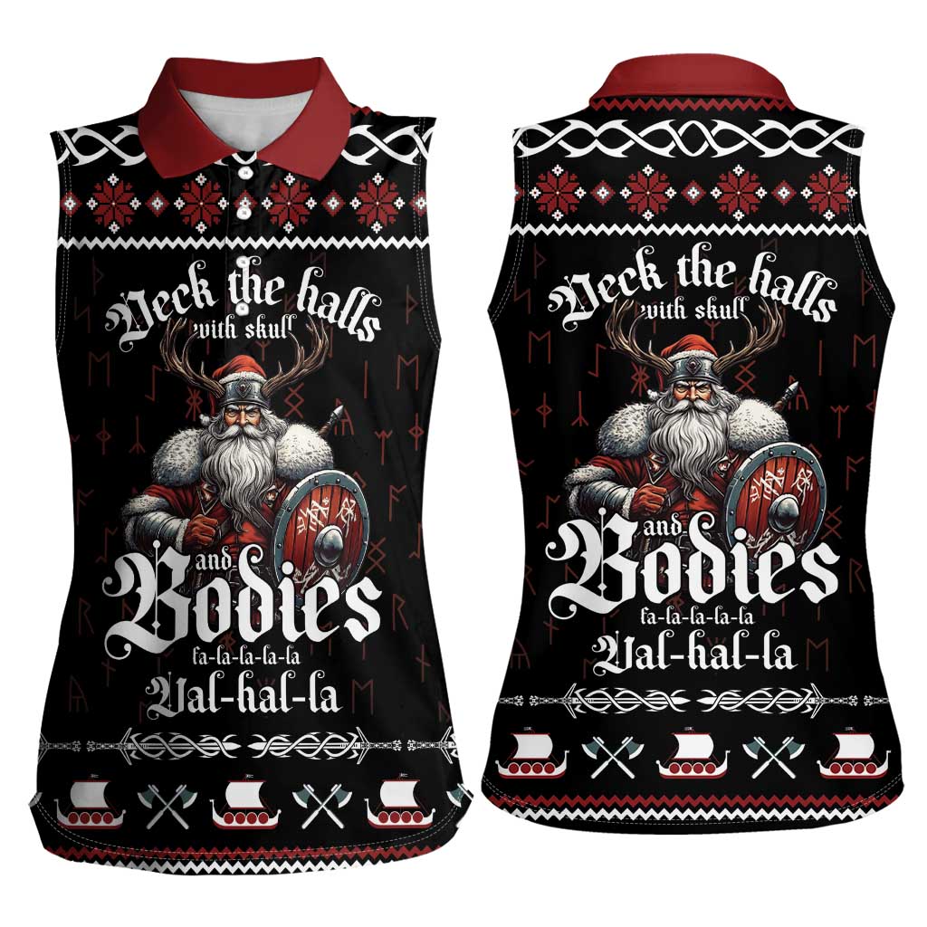 Funny Vikings Christmas Women Sleeveless Polo Shirt Falalalala Valhalla LT05 - Wonder Print Shop