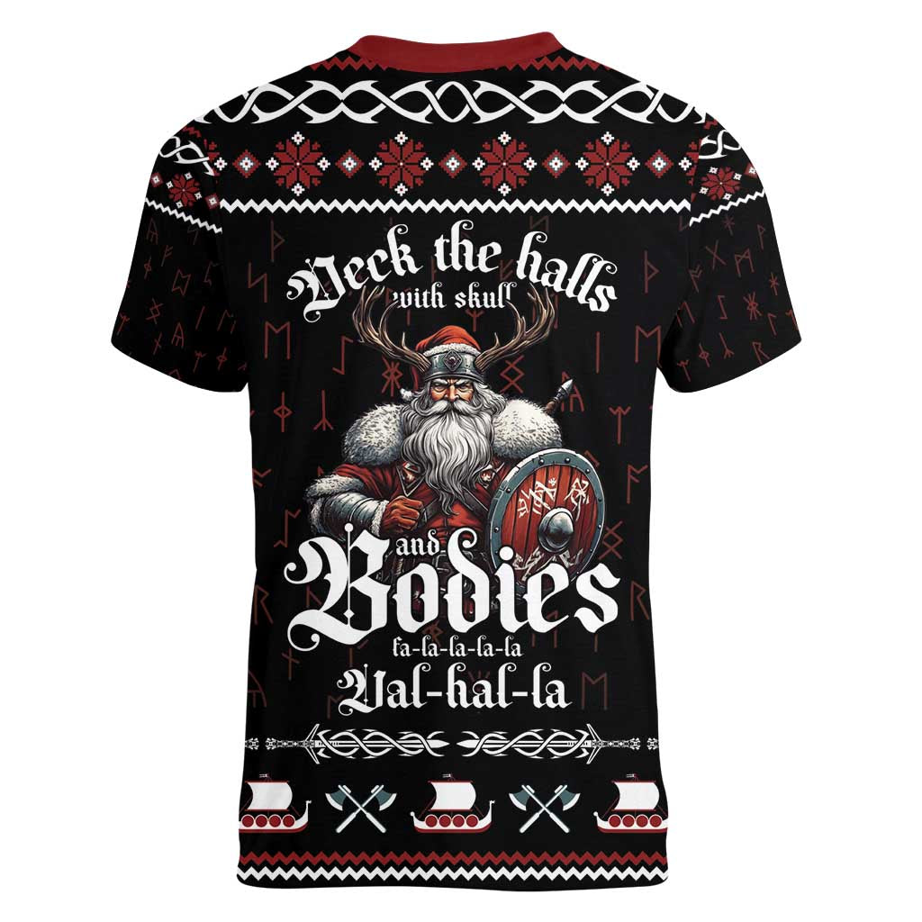 Funny Vikings Christmas Women V-Neck T-Shirt Falalalala Valhalla LT05 - Wonder Print Shop