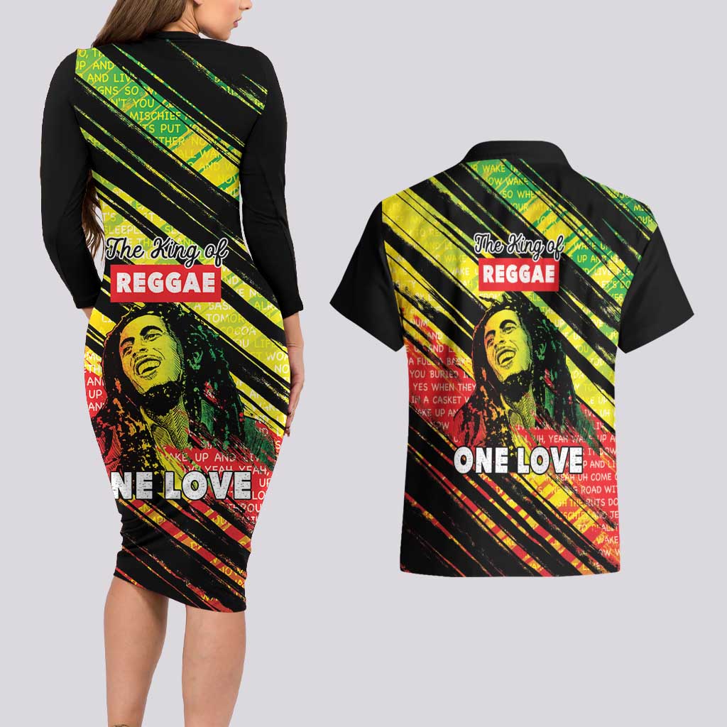 Reggae Legend Couples Matching Long Sleeve Bodycon Dress and Hawaiian Shirt Love The Life You Live Live The Life You Love