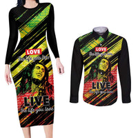 Reggae Legend Couples Matching Long Sleeve Bodycon Dress and Long Sleeve Button Shirt Love The Life You Live Live The Life You Love