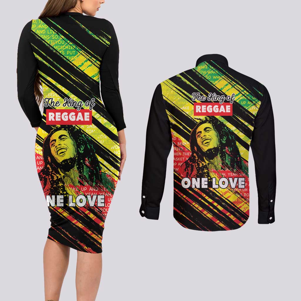 Reggae Legend Couples Matching Long Sleeve Bodycon Dress and Long Sleeve Button Shirt Love The Life You Live Live The Life You Love