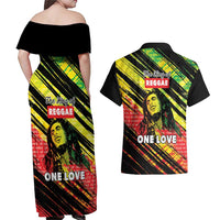 Reggae Legend Couples Matching Off Shoulder Maxi Dress and Hawaiian Shirt Love The Life You Live Live The Life You Love