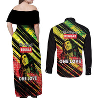 Reggae Legend Couples Matching Off Shoulder Maxi Dress and Long Sleeve Button Shirt Love The Life You Live Live The Life You Love