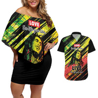 Reggae Legend Couples Matching Off Shoulder Short Dress and Hawaiian Shirt Love The Life You Live Live The Life You Love