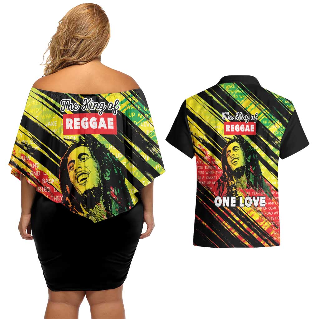 Reggae Legend Couples Matching Off Shoulder Short Dress and Hawaiian Shirt Love The Life You Live Live The Life You Love