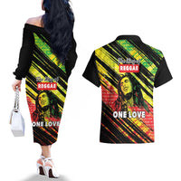 Reggae Legend Couples Matching Off The Shoulder Long Sleeve Dress and Hawaiian Shirt Love The Life You Live Live The Life You Love