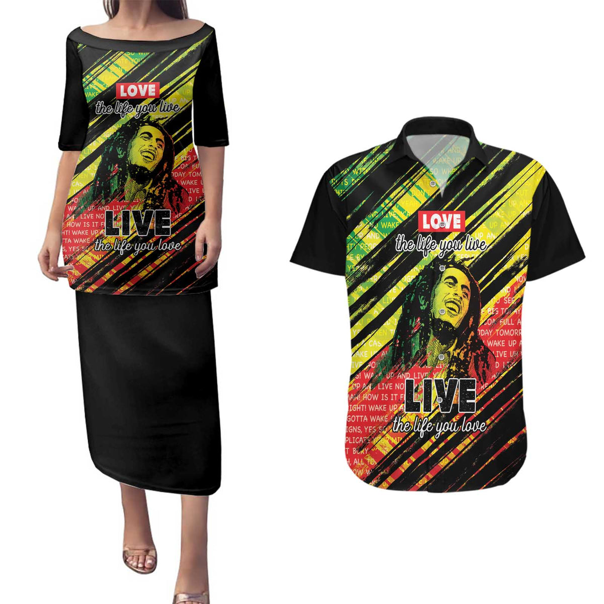 Reggae Legend Couples Matching Puletasi and Hawaiian Shirt Love The Life You Live Live The Life You Love
