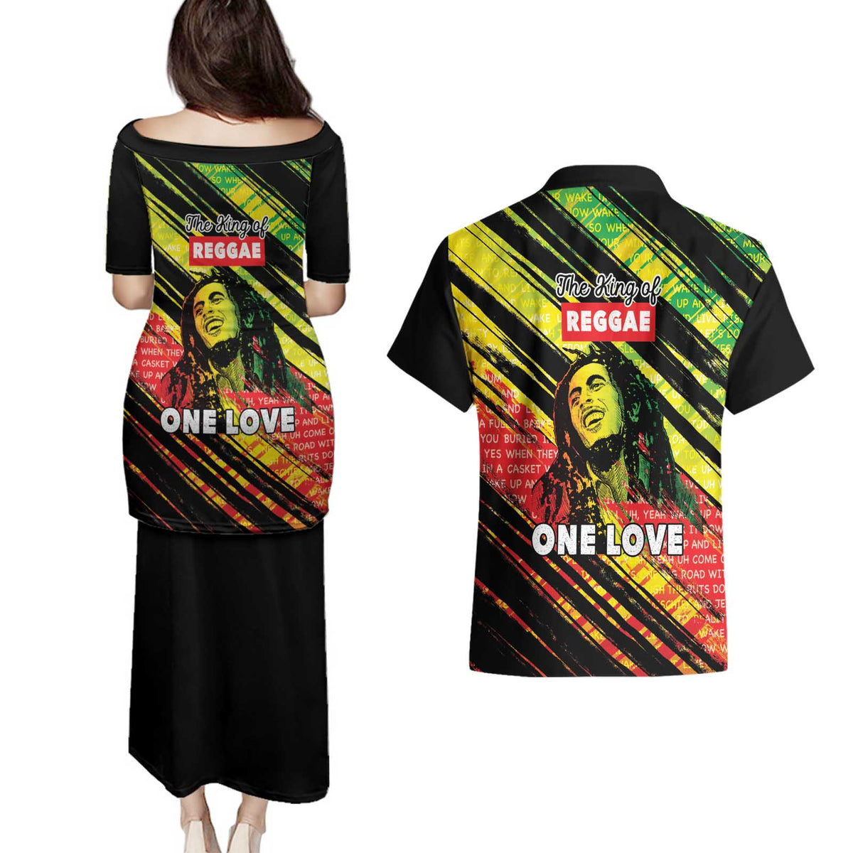 Reggae Legend Couples Matching Puletasi and Hawaiian Shirt Love The Life You Live Live The Life You Love