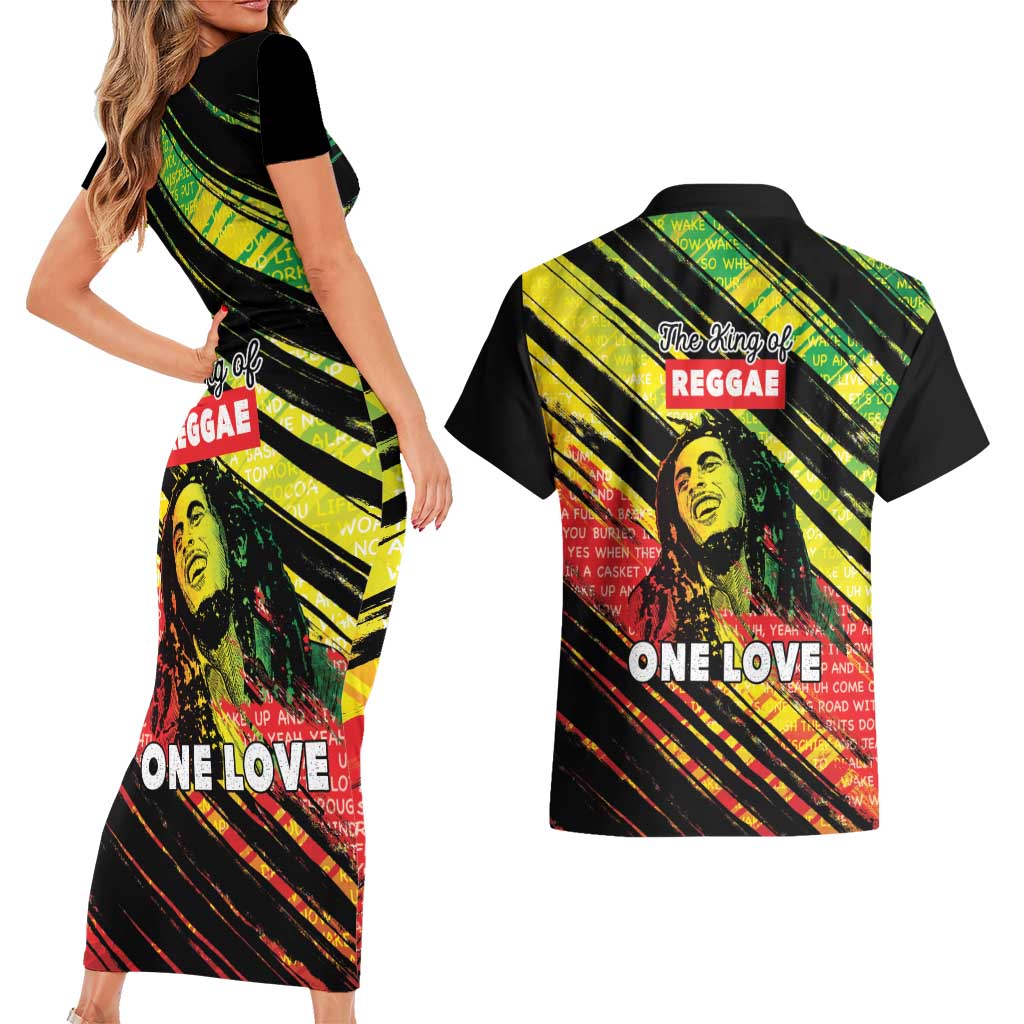 Reggae Legend Couples Matching Short Sleeve Bodycon Dress and Hawaiian Shirt Love The Life You Live Live The Life You Love