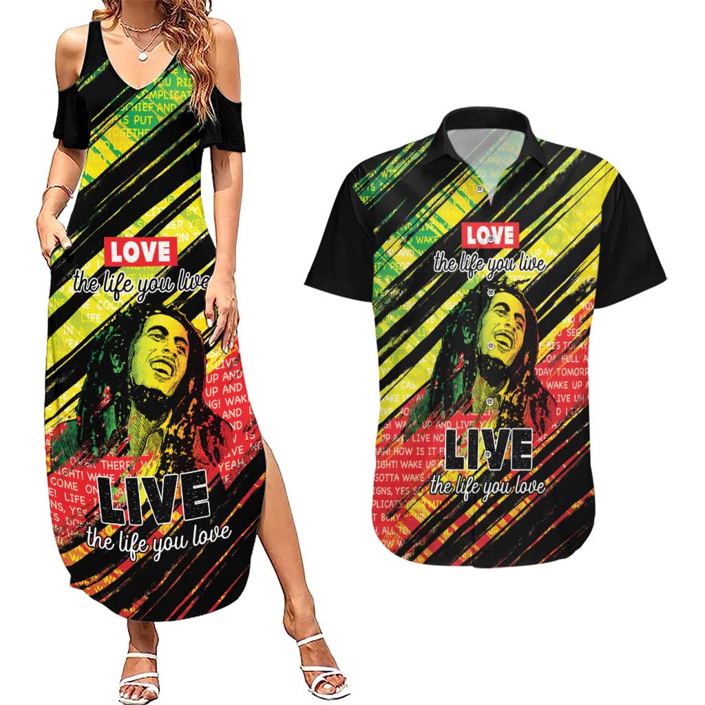 Reggae Legend Couples Matching Summer Maxi Dress and Hawaiian Shirt Love The Life You Live Live The Life You Love