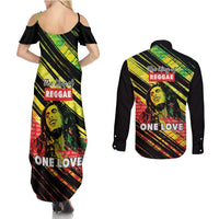 Reggae Legend Couples Matching Summer Maxi Dress and Long Sleeve Button Shirt Love The Life You Live Live The Life You Love