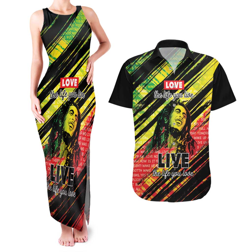 Reggae Legend Couples Matching Tank Maxi Dress and Hawaiian Shirt Love The Life You Live Live The Life You Love