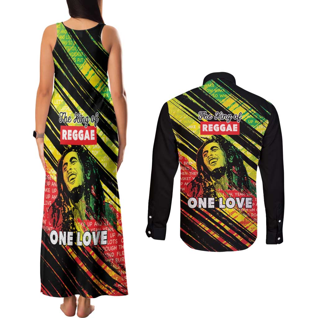 Reggae Legend Couples Matching Tank Maxi Dress and Long Sleeve Button Shirt Love The Life You Live Live The Life You Love