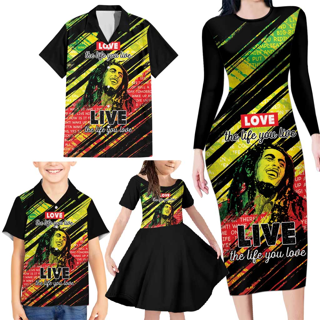 Reggae Legend Family Matching Long Sleeve Bodycon Dress and Hawaiian Shirt Love The Life You Live Live The Life You Love