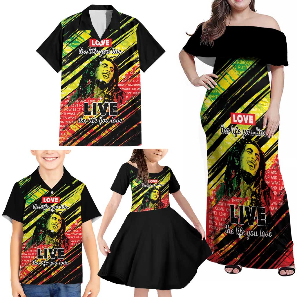 Reggae Legend Family Matching Off Shoulder Maxi Dress and Hawaiian Shirt Love The Life You Live Live The Life You Love LT05 - Wonder Print Shop