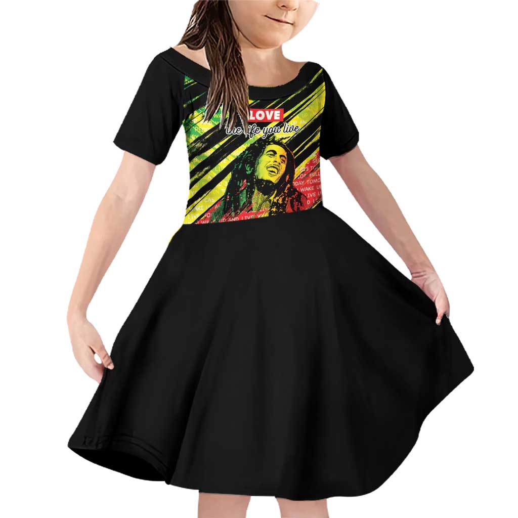 Reggae Legend Family Matching Off Shoulder Short Dress and Hawaiian Shirt Love The Life You Live Live The Life You Love LT05 - Wonder Print Shop