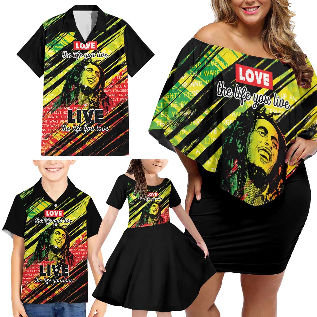 Reggae Legend Family Matching Off Shoulder Short Dress and Hawaiian Shirt Love The Life You Live Live The Life You Love LT05 - Wonder Print Shop