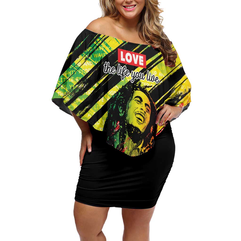 Reggae Legend Family Matching Off Shoulder Short Dress and Hawaiian Shirt Love The Life You Live Live The Life You Love LT05 - Wonder Print Shop