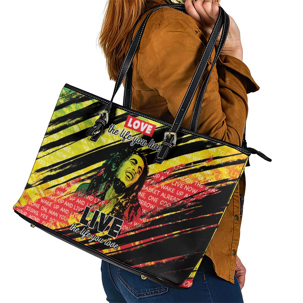 Reggae Legend Leather Tote Bag Love The Life You Live Live The Life You Love