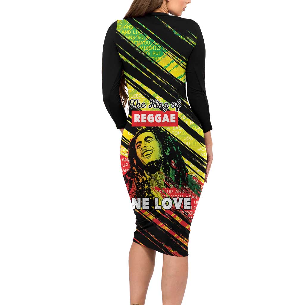 Reggae Legend Long Sleeve Bodycon Dress Love The Life You Live Live The Life You Love LT05 - Wonder Print Shop