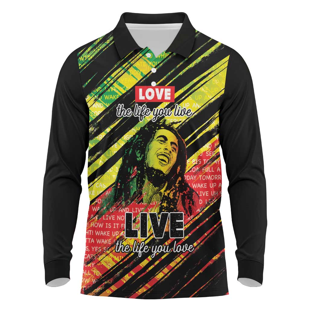 Reggae Legend Long Sleeve Polo Shirt Love The Life You Live Live The Life You Love LT05 - Wonder Print Shop