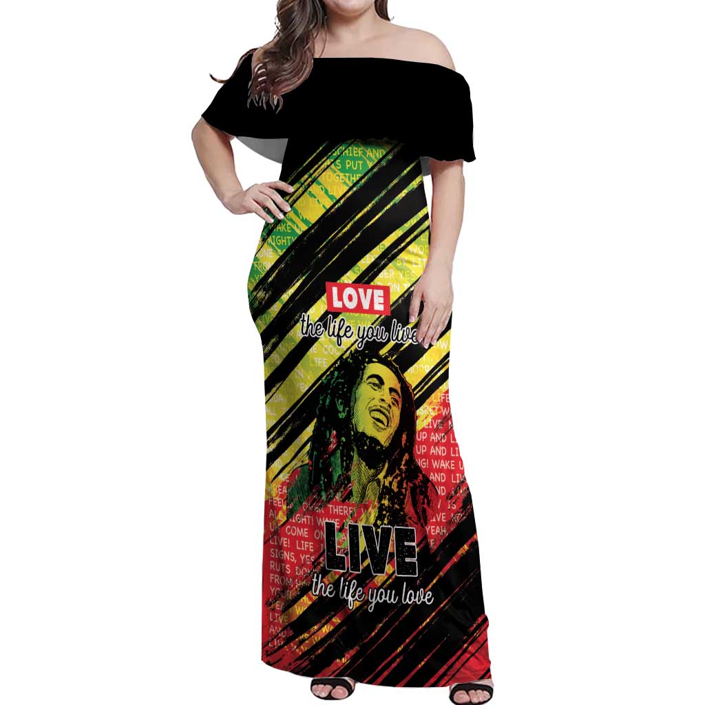 Reggae Legend Off Shoulder Maxi Dress Love The Life You Live Live The Life You Love LT05 - Wonder Print Shop