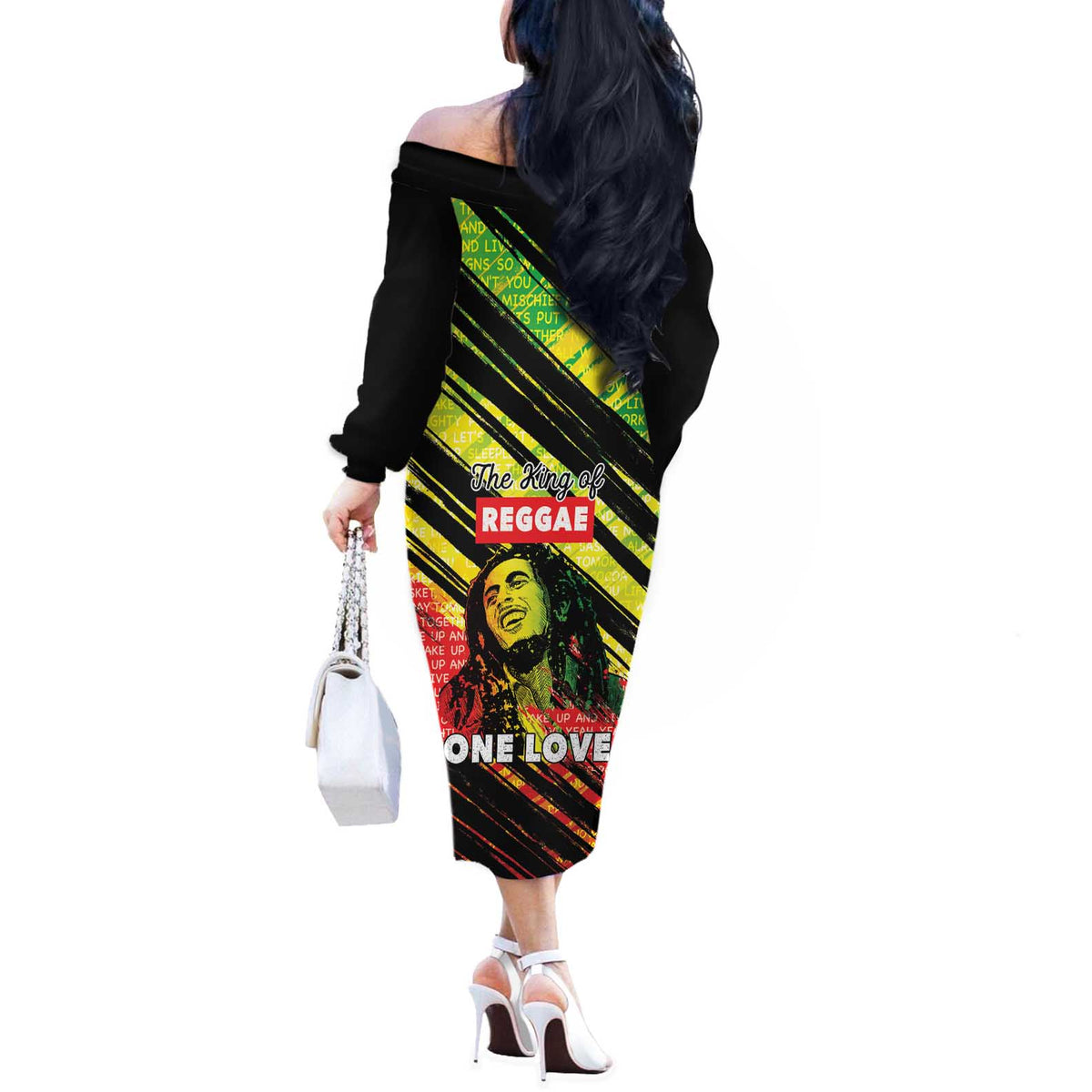 Reggae Legend Off The Shoulder Long Sleeve Dress Love The Life You Live Live The Life You Love LT05 - Wonder Print Shop
