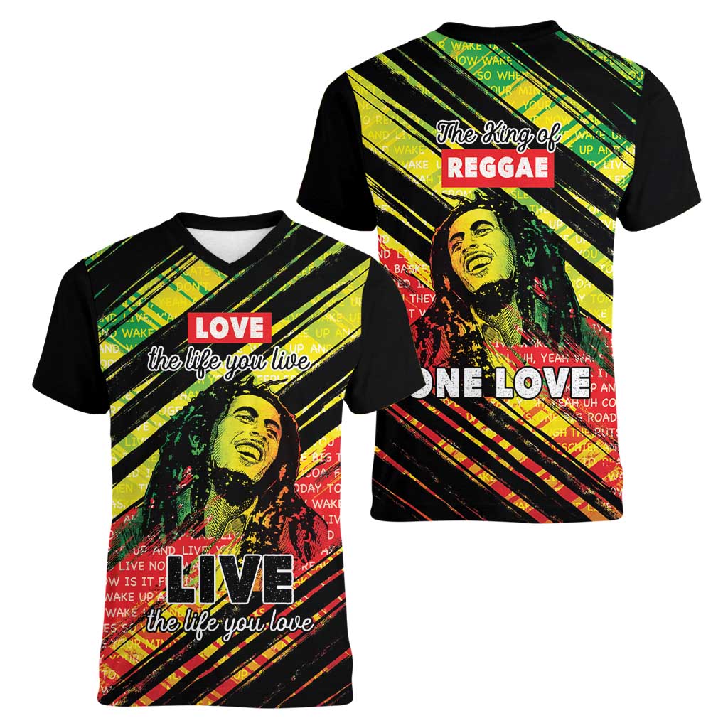 Reggae Legend Women V-Neck T-Shirt Love The Life You Live Live The Life You Love LT05 - Wonder Print Shop