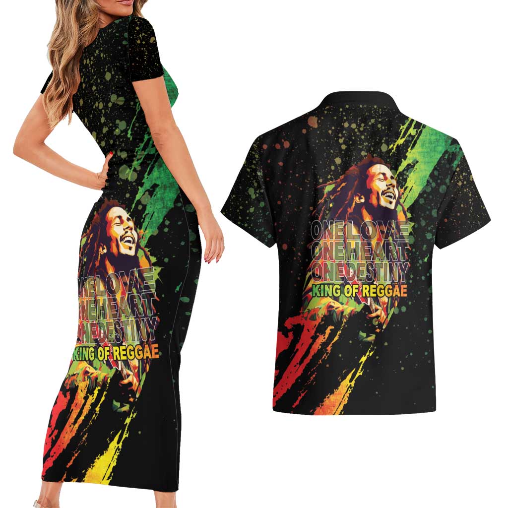 Legend Bob Couples Matching Short Sleeve Bodycon Dress and Hawaiian Shirt One Love Heart Destiny