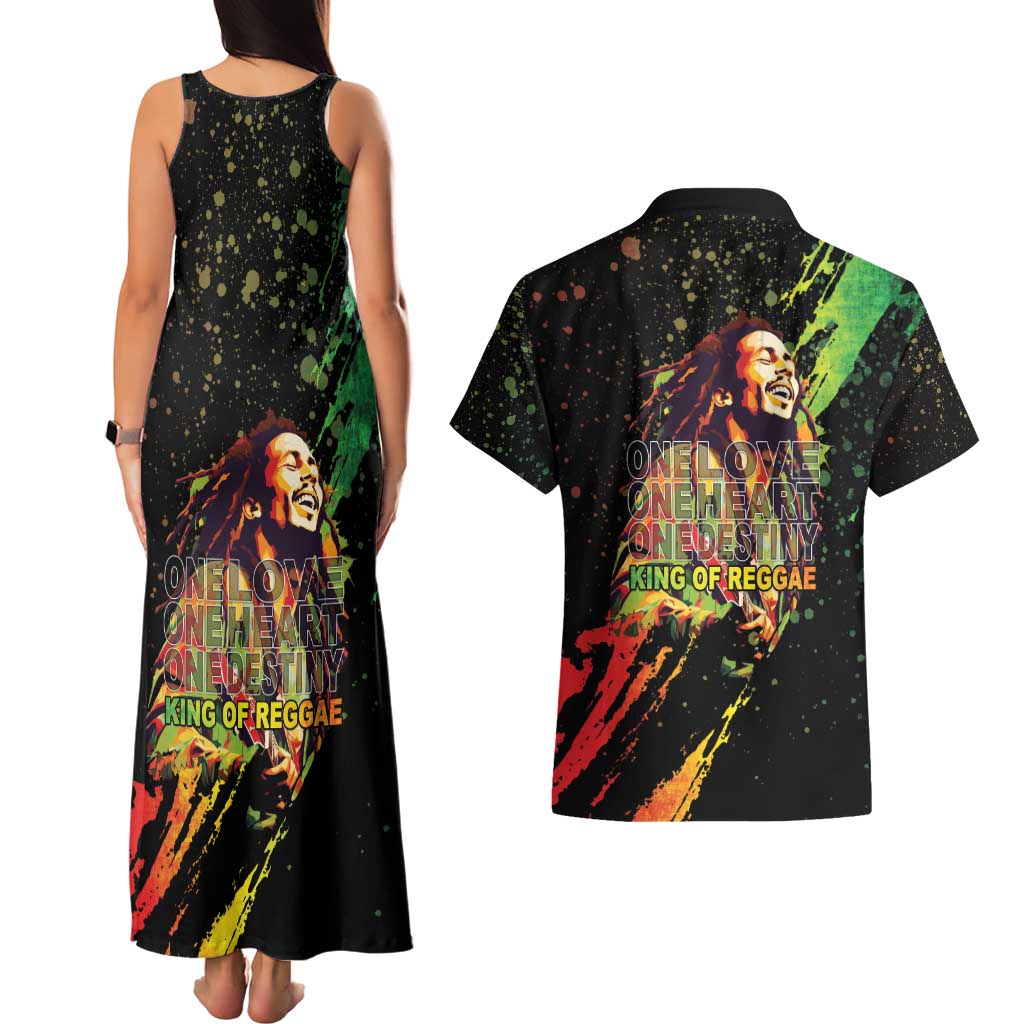 Legend Bob Couples Matching Tank Maxi Dress and Hawaiian Shirt One Love Heart Destiny