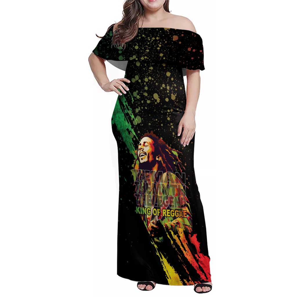 Legend Bob Family Matching Off Shoulder Maxi Dress and Hawaiian Shirt One Love Heart Destiny LT05 - Wonder Print Shop