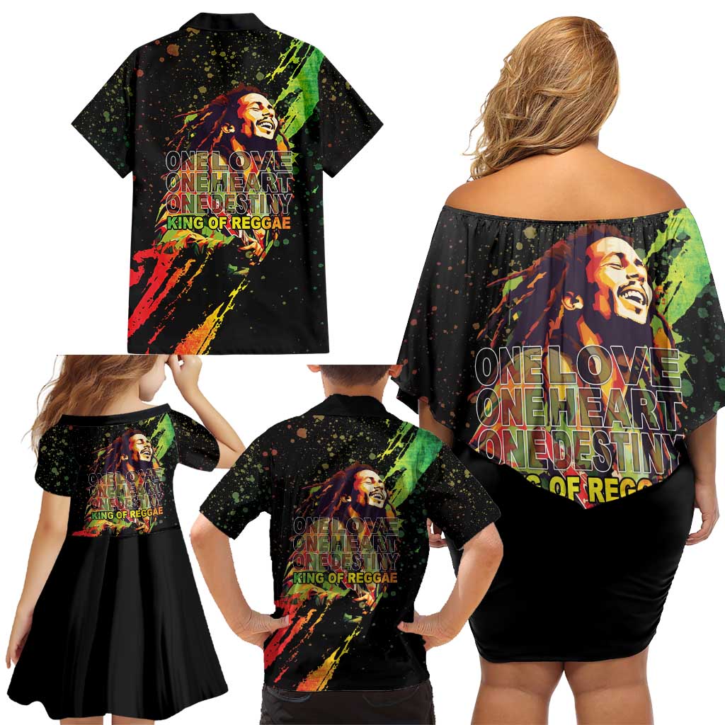 Legend Bob Family Matching Off Shoulder Short Dress and Hawaiian Shirt One Love Heart Destiny LT05 - Wonder Print Shop