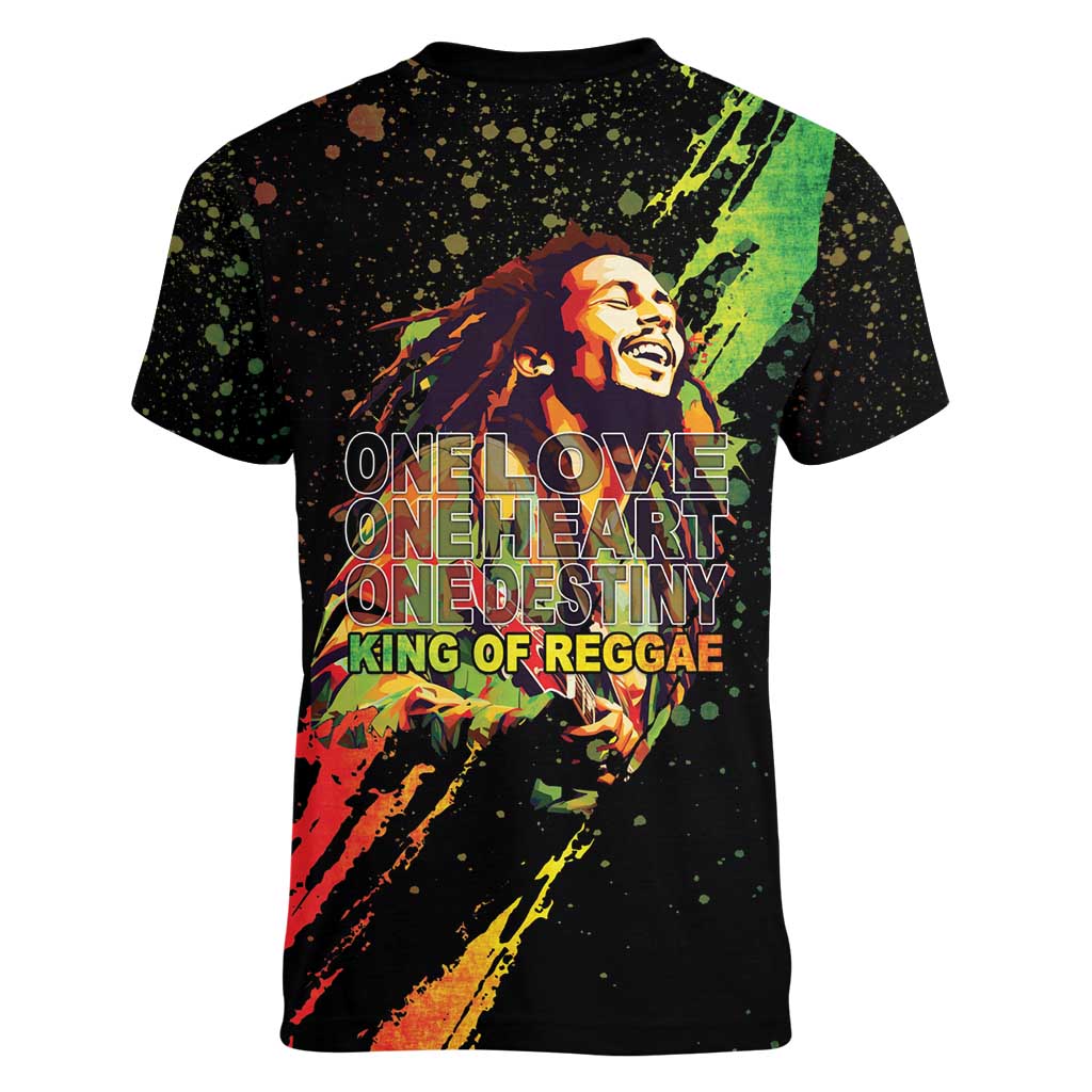 Legend Bob Women V-Neck T-Shirt One Love Heart Destiny LT05 - Wonder Print Shop