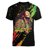 Legend Bob Women V-Neck T-Shirt One Love Heart Destiny LT05 - Wonder Print Shop