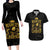 Reggae King Marley Couples Matching Long Sleeve Bodycon Dress and Hawaiian Shirt Gold Lion