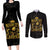 Reggae King Marley Couples Matching Long Sleeve Bodycon Dress and Long Sleeve Button Shirt Gold Lion
