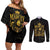 Reggae King Marley Couples Matching Off Shoulder Short Dress and Long Sleeve Button Shirt Gold Lion