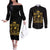 Reggae King Marley Couples Matching Off The Shoulder Long Sleeve Dress and Long Sleeve Button Shirt Gold Lion