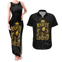 Reggae King Marley Couples Matching Tank Maxi Dress and Hawaiian Shirt Gold Lion